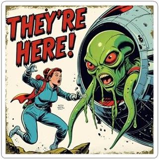 Retro Alien Arrival Kiss-Cut Stickers - Fun Decor For Sci-Fi Lovers,