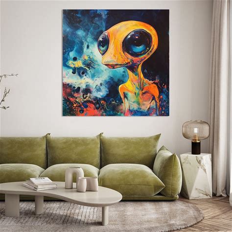 Schilderij Schattige Alien Abstract - Canvas - 65X65