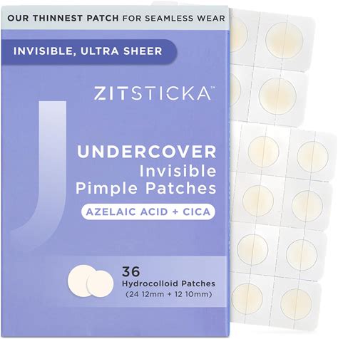 Zitsticka Invisible Pimple Patches For Face, Hydrocolloid Patches, Ultra-Thin Clear Azelaic Acid & CICA Blemish Patches, Pimple Stickers (UNDERCOVER