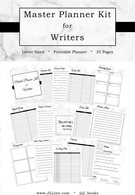Master Planner Kit For Writers Authors, Writing Planner, Author Kit, Writing Goals, Writing Plan, Marble Printable Planner, Digital Planner