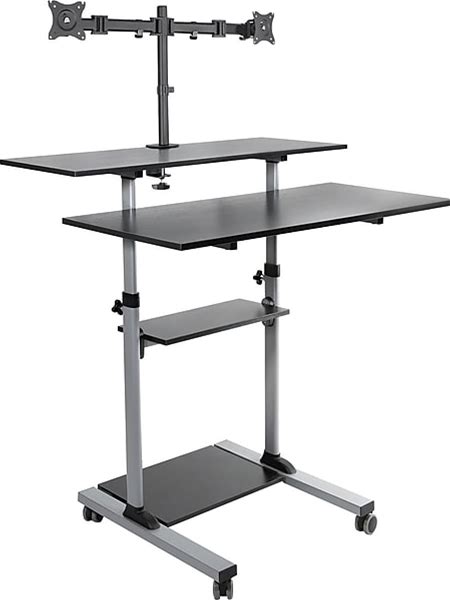 Mount-It! 39.5"W Adjustable Steel Standing Desk With Dual Monitor Mount, Gray/Black (MI-7972)