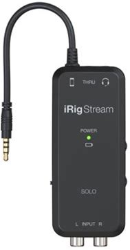 IK Multimedia Irig Stream Solo Audio Interface For Ios & Android Devices iPhone iPad With 1/8 TRRS Jack & 2 RCA Connects Directly To Mixers & Dj Decks