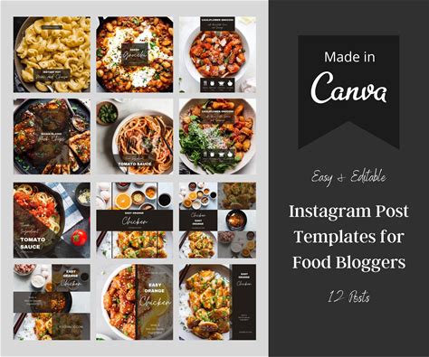 Food Blogger Instagram Post Templates For Canva | Food Blog Minimalist Instagram Post Canva Templates | Editable Posts For Food Bloggers