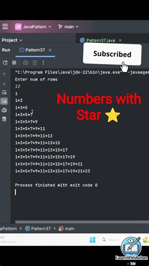 Pattern 37 #coding #learnwithrehan #java #python #patternprogram #numberpatterns #star