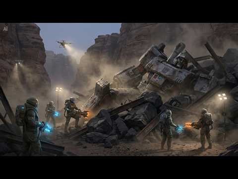 Alien Worker Team Unearth Destroyed Megatron from a Rocky Canyon Collapse