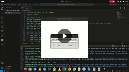 Built a Turtle Race Game with Python s turtle graphics library | Tedjoun Kamdem Lionel posted on the topic | LinkedIn