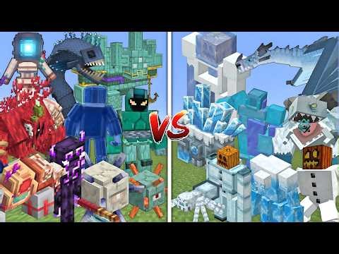 ALL MUTANT GUARDIANS VS ALL MUTANT SNOW GOLEMS MOB BATTLE IN MINECRAFT