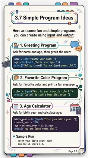 "3 Simple Python Program Ideas for Beginner! Learn input/output with fun project in just 100 sec's🚀"