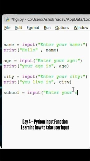 Python Learning Input Function in Python 💻#python #coding #shorts #learnpython #day4 #pythonjourney