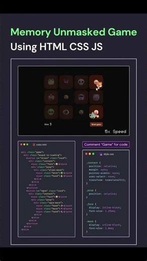 memory unmasked game using html #and CSS #or javascript
