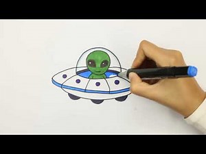 Cute Alien in UFO 🚀 Drawing and Coloring for Kids | Easy Space Art Tutorial