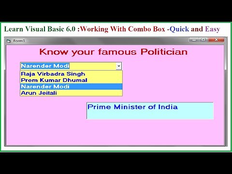 Learn Visual Basic 6.0- Working with Combo Box and its properties-Quick and easy