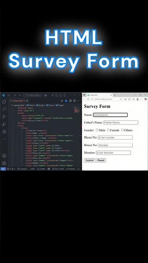 Complete HTML Survey Form Tutorial 💡#shorts #coding #webdevelopment #webdesign