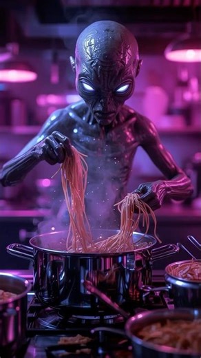 Alien Cooking Noodles 👽 | Hyper Realistic 8K #Alien #CGI #MrBeast #viral #shorts #Markiplier #Nastya