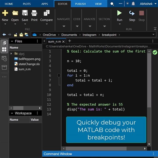 MATLAB Students on Instagram: "Tip Tuesday - Learn how to quickly debug your code with breakpoints! You can set regular or conditional breakpoints and explore other debugging options to help you quickly identify the issue! 🛠️ Let us know how you solved some of the errors you faced in the comments 💬 #MATLAB #CodingTips #Debugging #TipTuesday #LearnToCode"