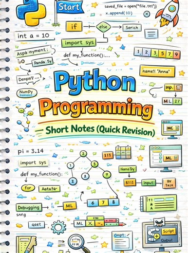 Coder Star 🌟 | 💬 Comment “PYHTON” to get the full PDF 📥 🐍 Python Programming — Short Notes Quick Revision in One Place ✅ 📌 Variables & Data Types 🔁... | Instagram
