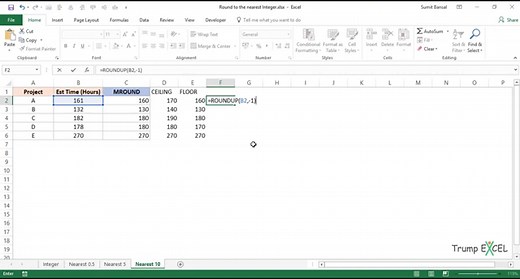 How to Round to the Nearest Integer or Multiple of 0.5 / 5 / 10 in Excel