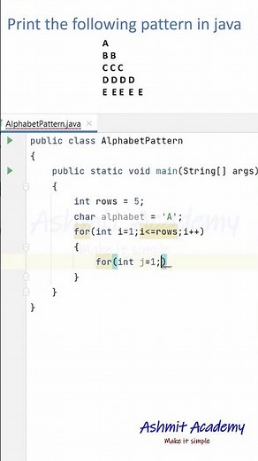 Java Alphabet Pattern Program | Learn to Print Patterns in Java #codingtutorial #coding#java
