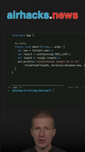 What is Faster: String.join or Collectors.joining? #java #shorts #coding #airhacks