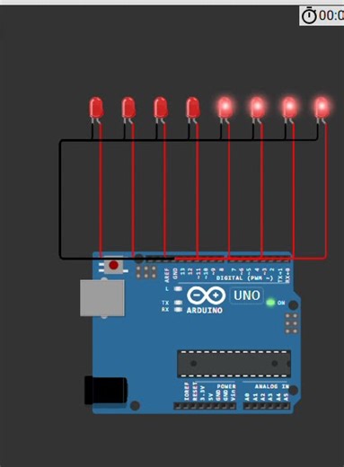 Arduino LED Line Effect | 8 LEDs Sequential ON/OFF | Beginner Project Tutorial (Wokwi + Code)#shorts