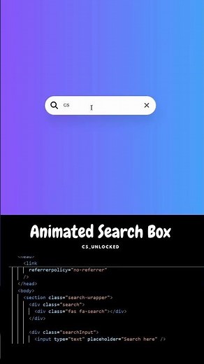 Mind-Blowing Animated Search Box Using HTML CSS & JavaScript | Creative UI Design|‪@cs_unlocked‬