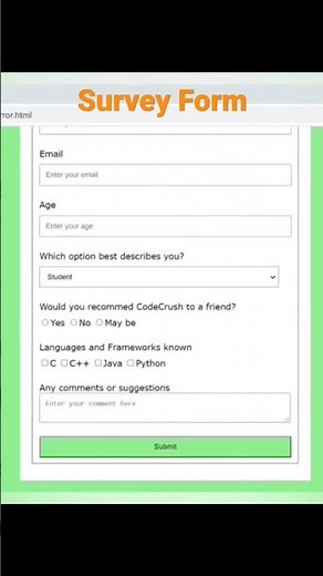 Survey Form Using Html | Create Website Using Html | How To Create Webpage using Html Tutorial