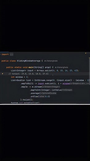 Sliding Window Average ✅ Interview Questions ✅ . Follow @codesnippet.java ✅ . #java #programming #programmer #code #coding | CodeSnippet
