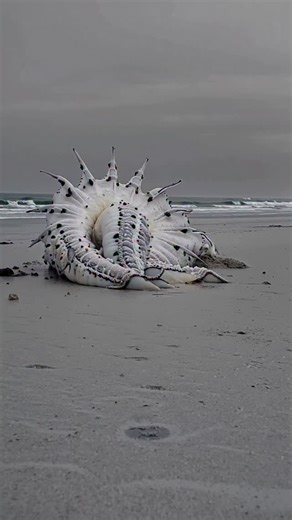 Adam on Instagram: "Bizarre Alien-Like Sea Creature Found Washed Up on Empty Beach A grey, deserted shoreline shows an enormous, alien-looking sea creature lying half-buried in wet sand. The organism appears unlike any known marine animal thick arms radiate outward from a central body, with semi-translucent, scarred skin. #UnidentifiedCreature #OceanMystery #AlienSeaLife #BeachedCreature #UnexplainedFootage"
