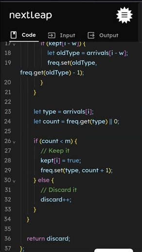 Minimum Discards in Sliding Window | Frequency Constraint Problem | JavaScript DSA
