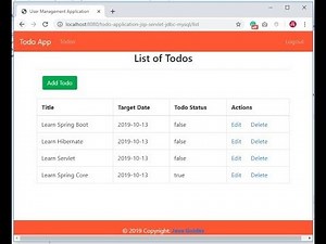 JSP, Servlet, JDBC and MySQL Database: Build Todo App