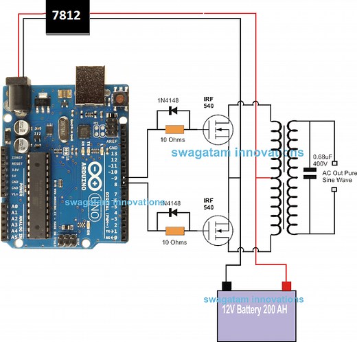 Arduino Pure Sine Wave Inverter Circuit with Full Program Code – Homemade Circuit Projects
