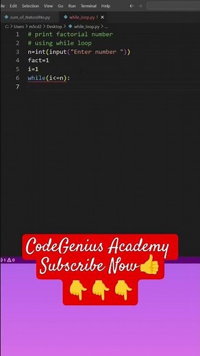 Print Factorial Number using while loop in Python #python #pythonprogramming #python3 #coding