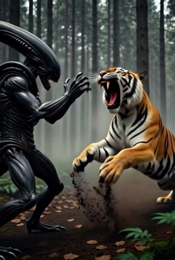Tiger vs. Alien: Epic Forest Battle #shorts #Tiger #Xenomorph #Forest #Battle