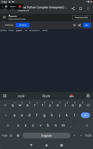 ROCK, PAPER AND SCISSORS game by python program