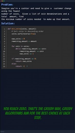 Greedy Algorithms: Coin Change in 60 Seconds | \nPython Coding Short