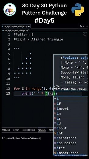 Day 5: Easy Right - Aligned Triangle Pattern in Python | 30 Days of Code