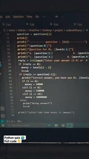 quiz program using python 🖇️ || how to make quiz program in python 😈 #python #coding #ai