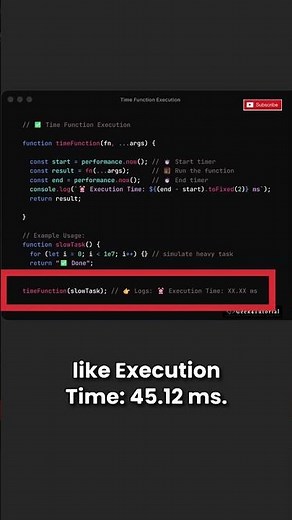 Measure Function Execution Time in JavaScript | Quick Tip | #shorts #javascript