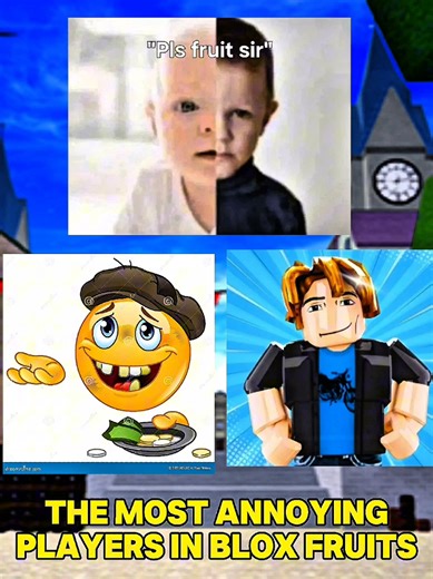 THE MOST ANNOYING Type Of Players in Blox Fruits! #bloxfruits #roblox #fyp In this video I rank the Most Annoying Player Types in Blox Fruits, including beggars, runners, and scripters. These types of players can make the game frustrating in different ways, whether it’s constantly asking for free items, running from every fight, or using scripts to gain unfair advantages. In this video I break down why these player types are so annoying and how they affect the overall experience in Blox Fruits. 