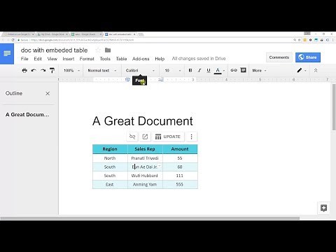 Embed a Spreadsheet from Google Sheets into Google Docs