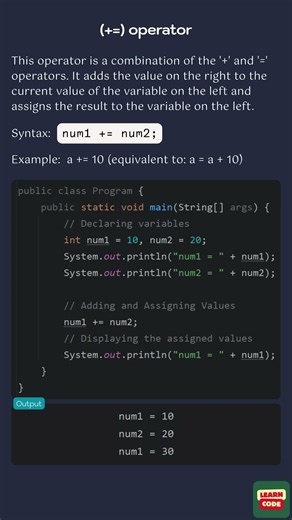 (+=) operator (Assignment Operators in Java)