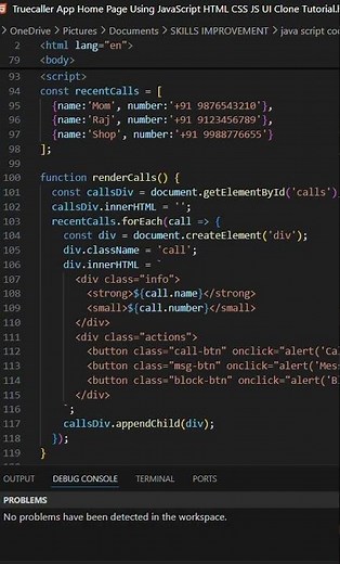 Truecaller App Home Page Using JavaScript HTML CSS JS UI Clone Tutorial