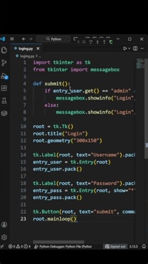 🔑 Python GUI Login System – Simple Username & Password Checker #shorts #shortsviral