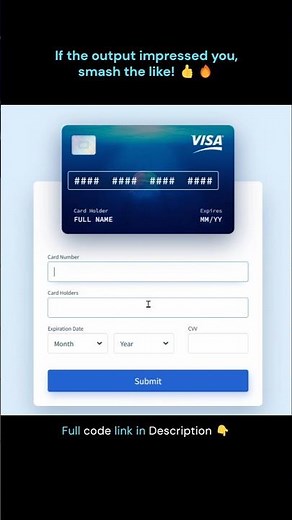 💳 Credit Card Form Design Using HTML, CSS & JavaScript #webdevelopment #coding #htmlcssjavascript