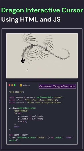 Dragon Animation Interactive Cursor using HTML JS📈☠️Next Level Cursor follow dragon💻🐊#coding