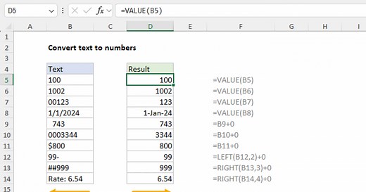 Convert text to numbers