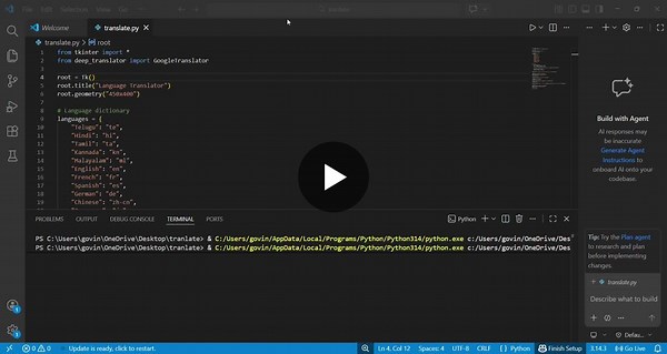 Python Language Translator App with Tkinter and Deep-Translator | Aravind Govind posted on the topic | LinkedIn