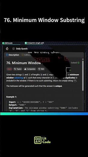 Leetcode 76. Minimum Window Substring #shorts #python #leetcodechallenge #coding