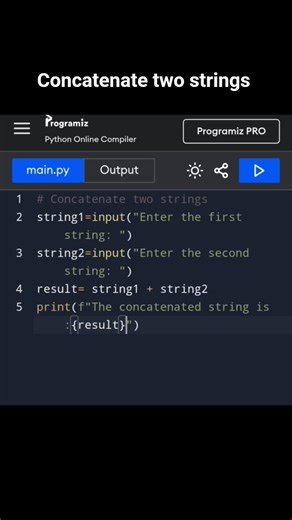 Concatenate two strings program-python #coding #python