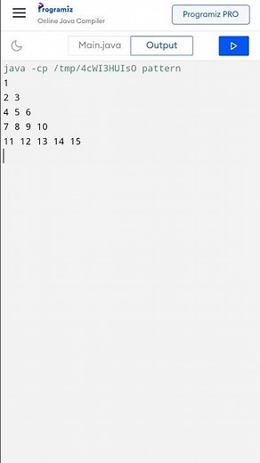 PRINT FLOYD'S TRIANGLE PATTERN WITH NUMBERS IN JAVA LANGUAGE#42